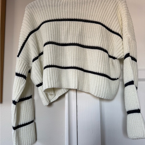 moon & madison Cream and Navy Cropped Sweater - Picture 6 of 7